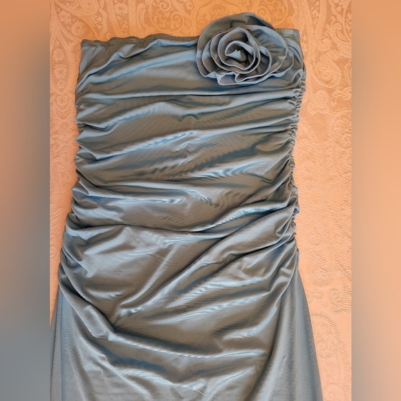 SHEIN Blue Maxi Dress With Ruching and Rosette, Size Small - Picture 8 of 14